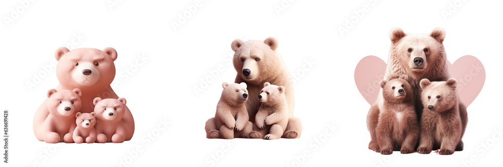 Family members who love bears are separated from the surrounding scenery Family members who love bears are separated from the surrounding scenery