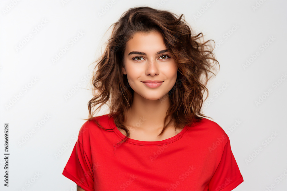 Generative IA portrait of attractive professional young woman wearing red clothes confident person Generative IA portrait of attractive professional young woman wearing red clothes confident person