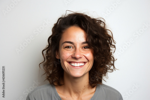 Generative IA portrait of amazing perfect beauty glad woman happily smiling over background