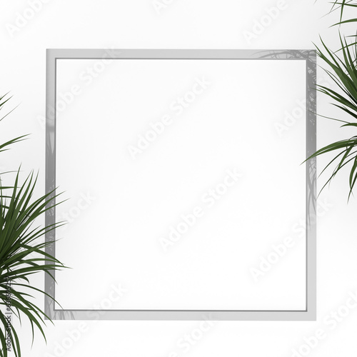 Frame mocup isolated on white background with nature leafs,3D render