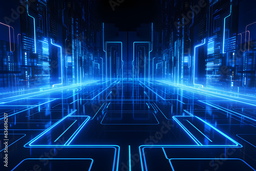 Technology big data futuristic background. Digital network connection blue light. 