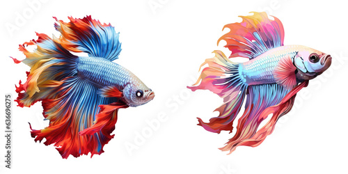 Siamese Fighting fish colorful betta Thai national fish isolated on transparent background The fish s head turns while swimming displaying beautiful colors photo