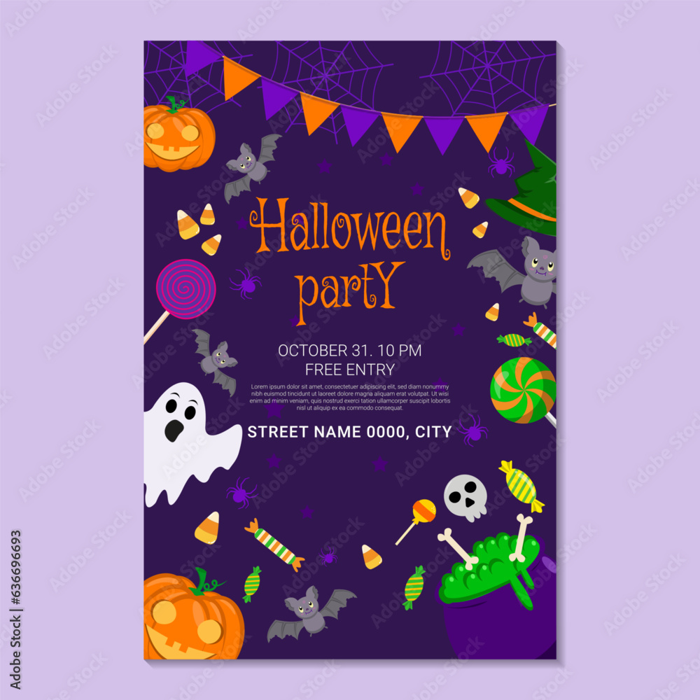 Happy halloween party invitation cartoon poster template