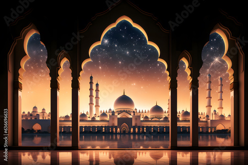 Print op canvas grand mosque with a crescent moon