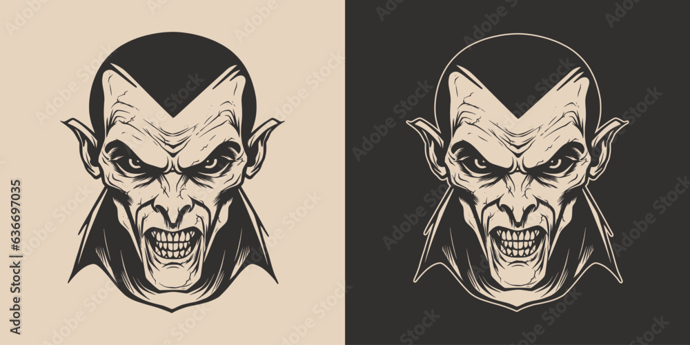 Vintage retro Halloween vampire dracula character face portrait. spooky ...