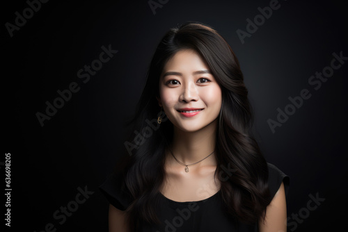 Beautiful Young Happy Chinese Woman On Black Background