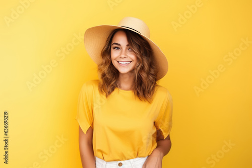 Woman Wearing Yellow Shirt And Hat