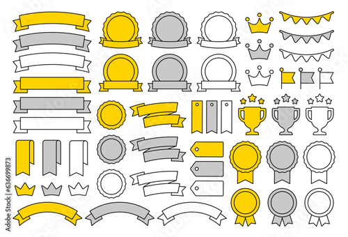 リボンや賞 飾りアイコンセット ベクターイラスト