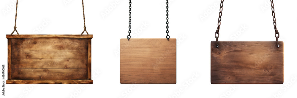 Sign made of wood suspended by a chain