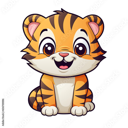 A cute cartoon illustration of a sitting little tiger. Children s talisman. Animal art. Ai Generated