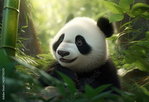 panda eating bamboo in the forest cute