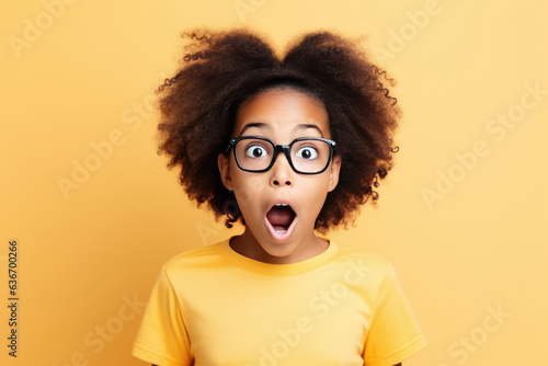 Surprise African Girl In Black Tshirt On Pastel Background © Anastasiia