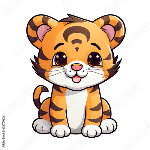 A cute cartoon illustration of a sitting little tiger. Children s talisman. Animal art. Ai Generated