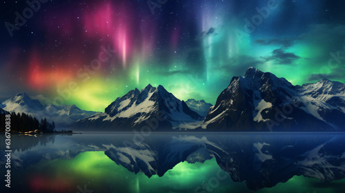 Aurora Borealis Northern Lights over Majestic Mountain 