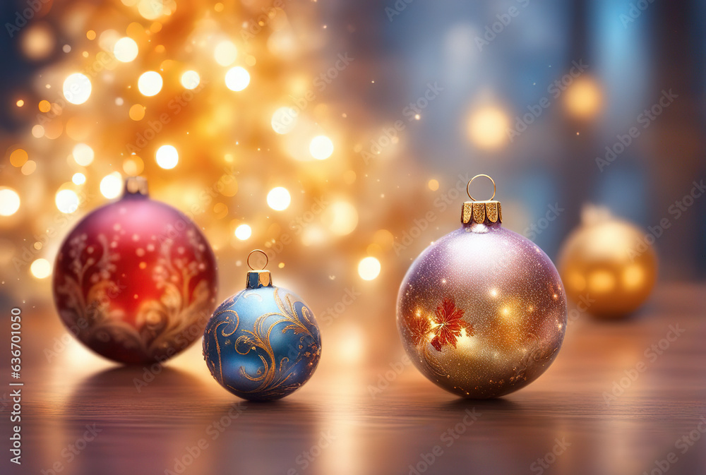 Christmas background with shiny balls, Christmas tree and blurred lights. Christmas background with shiny balls, Christmas tree and blurred lights.