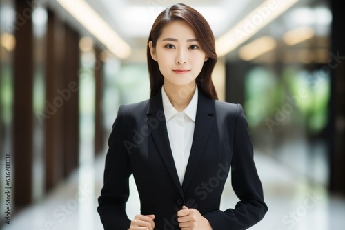 Free Download Lifestyle portrait of a Chinese woman in her 30s in a white background wearing a sleek suit - GFXLoad
