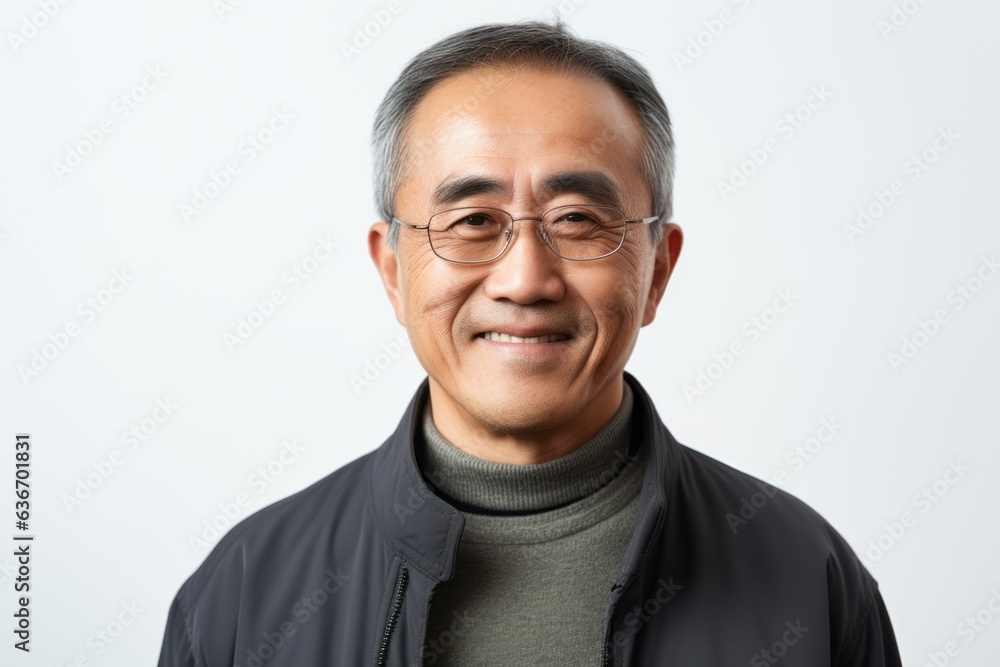 Portrait of Asian senior man with eyeglasses smiling on white background Portrait of Asian senior man with eyeglasses smiling on white background