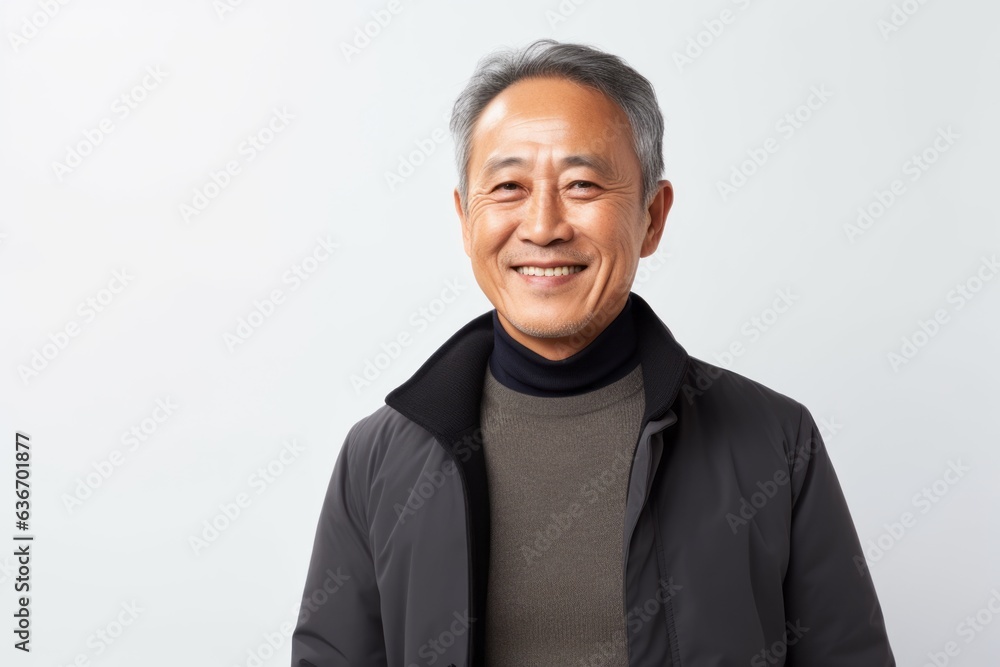 Portrait of asian senior man wearing coat on white background. Portrait of asian senior man wearing coat on white background.