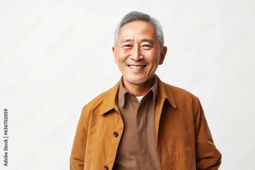 Portrait of a smiling senior asian man looking at camera over white background Portrait of a smiling senior asian man looking at camera over white background
