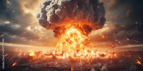 AI Generated. AI Generative. Nuclear atomic explosion boom mushroom fire flame smoke apocalypse detonation. Graphic Art