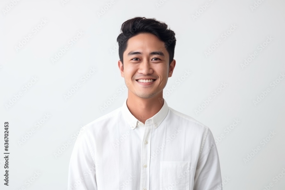 Medium shot portrait of a Indonesian man in his 20s in a white background wearing a chic cardigan Medium shot portrait of a Indonesian man in his 20s in a white background wearing a chic cardigan