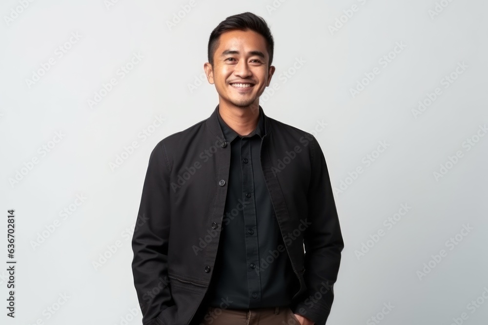 Portrait of a happy young asian man in black shirt on white background Portrait of a happy young asian man in black shirt on white background