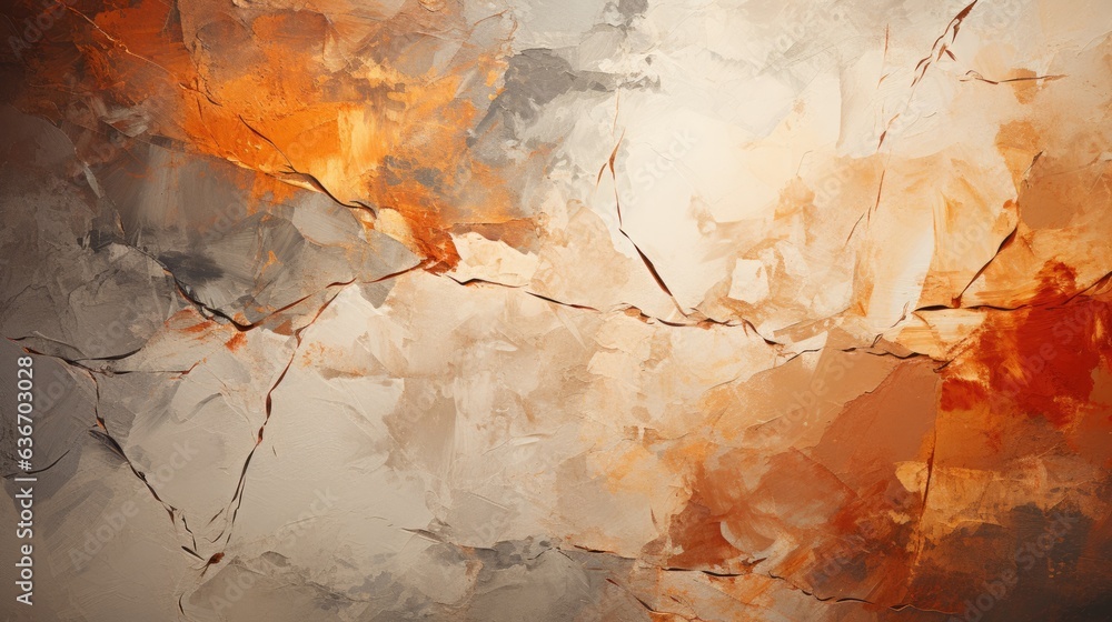 An abstract painting of orange and white colors. Digital image.