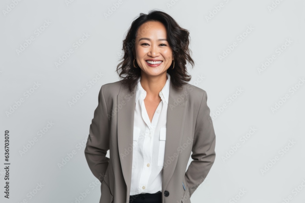 Portrait of a smiling asian businesswoman standing isolated over white background Portrait of a smiling asian businesswoman standing isolated over white background