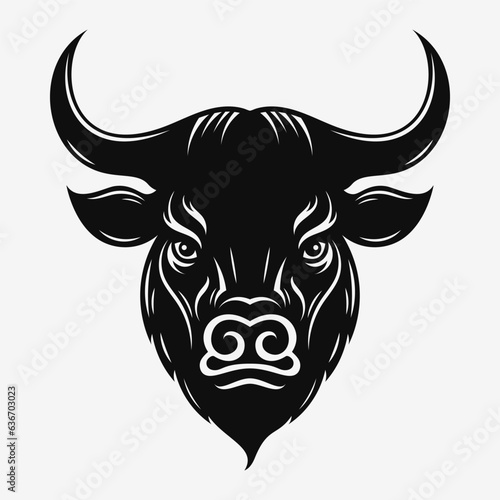 Bull head logo. Black and white emblem. Vector illustration