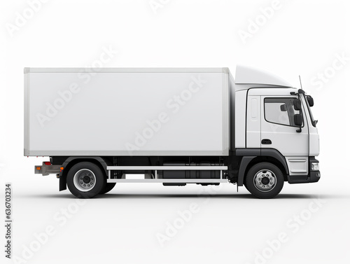 White delivery truck isolated on white background. Side view. Place for text. © Andrey_Lobachev
