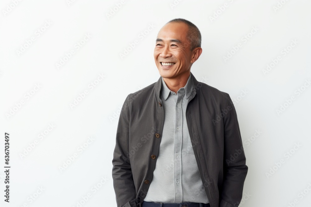Portrait of a happy mature asian man smiling against white background Portrait of a happy mature asian man smiling against white background