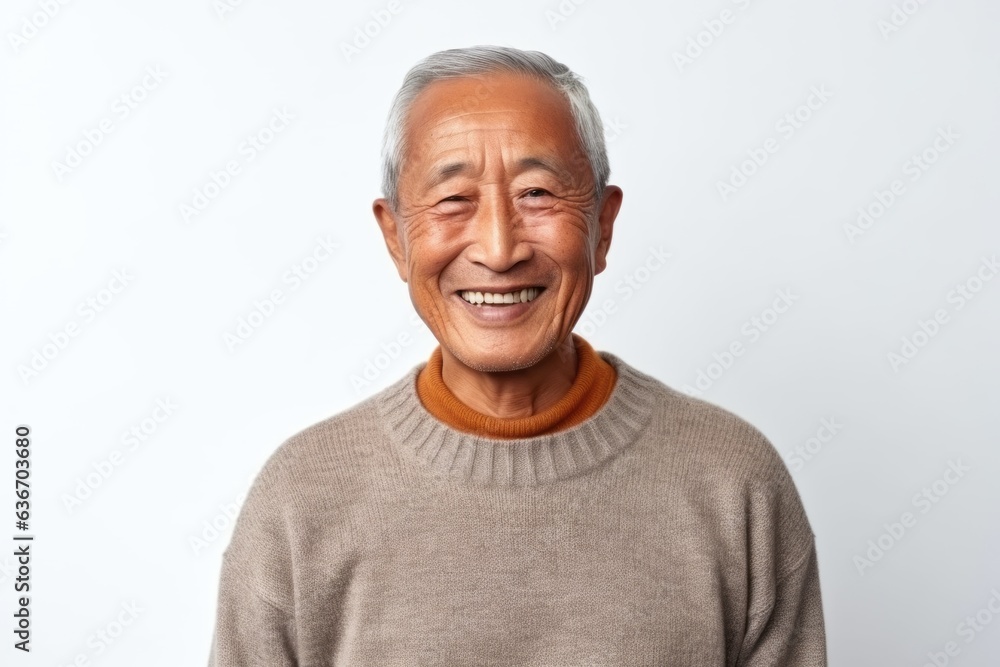 Portrait of happy Asian senior man laughing and looking at camera isolated over white background Portrait of happy Asian senior man laughing and looking at camera isolated over white background