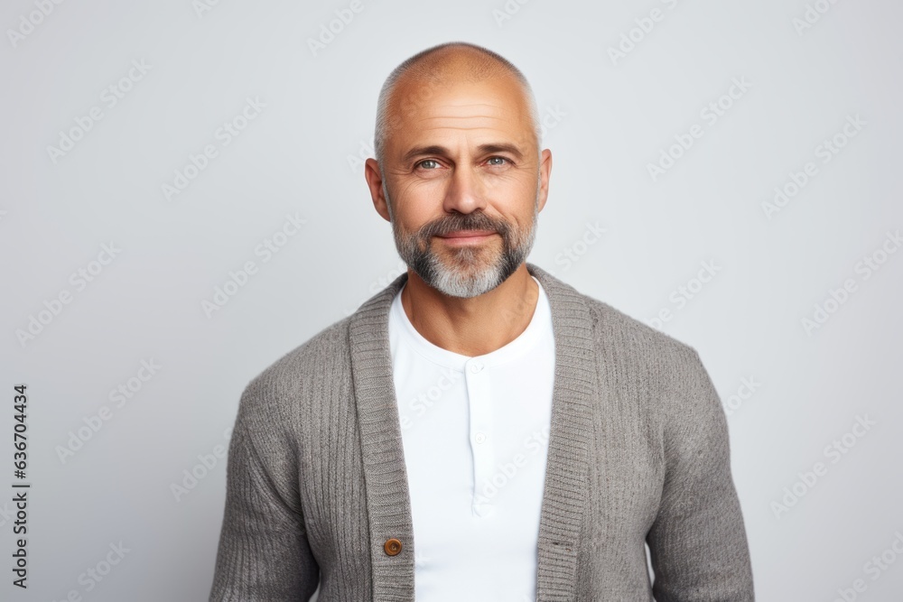 Portrait of a middle-aged bald man in a gray jacket. Portrait of a middle-aged bald man in a gray jacket.