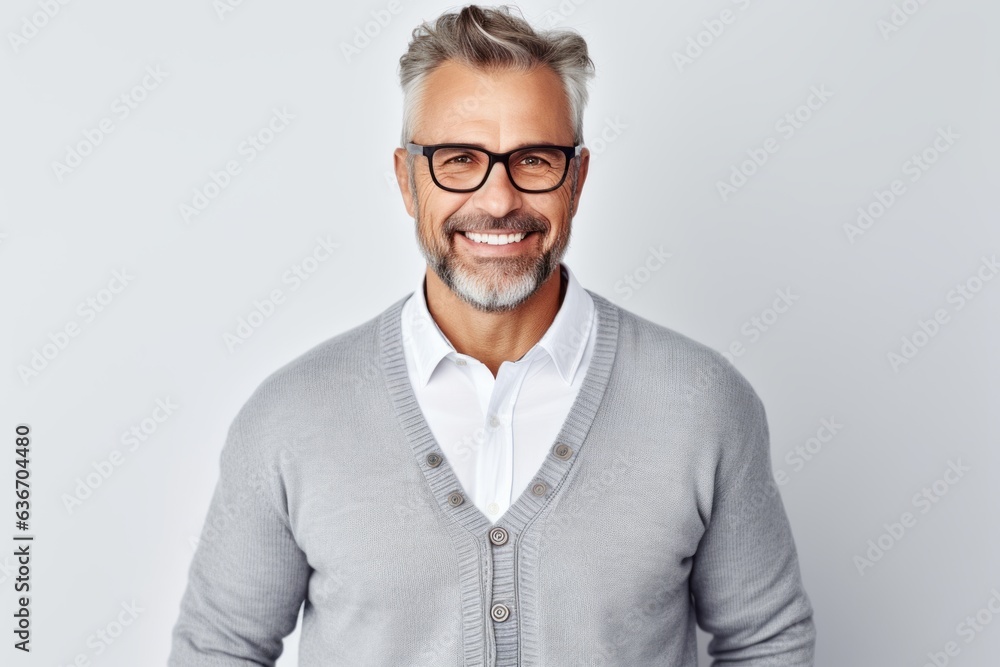 Portrait of handsome mature man in eyeglasses smiling at camera Portrait of handsome mature man in eyeglasses smiling at camera