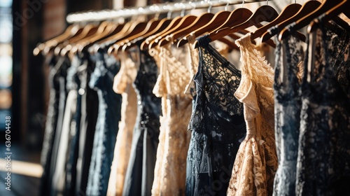 Rows of clothes meticulously arranged on hangers displaying a variety of fabrics, patterns and colours.