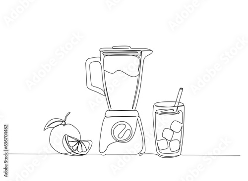 Continuous one line drawing of orange juice with ice cubes. Orange juice outline vector. Editable stroke.