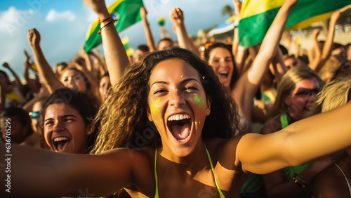 Brazilian beach soccer fans celebrating a victory  © fotogurmespb