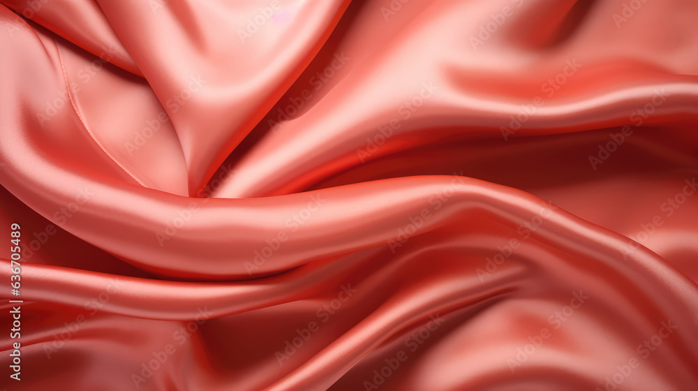 Fototapeta premium Closeup of rippled red silk satin fabric texture background