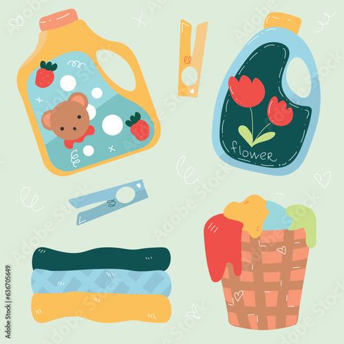 laundry day , a set of items on the theme of washing in a cute children's style