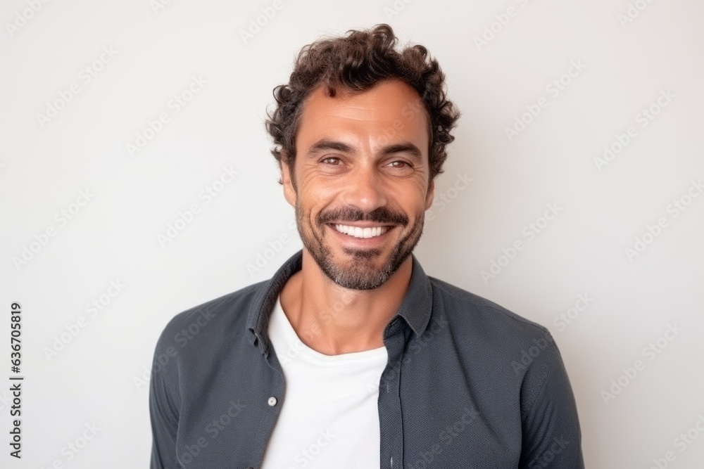 Medium shot portrait of a Brazilian man in his 30s in a white background wearing a chic cardigan Medium shot portrait of a Brazilian man in his 30s in a white background wearing a chic cardigan