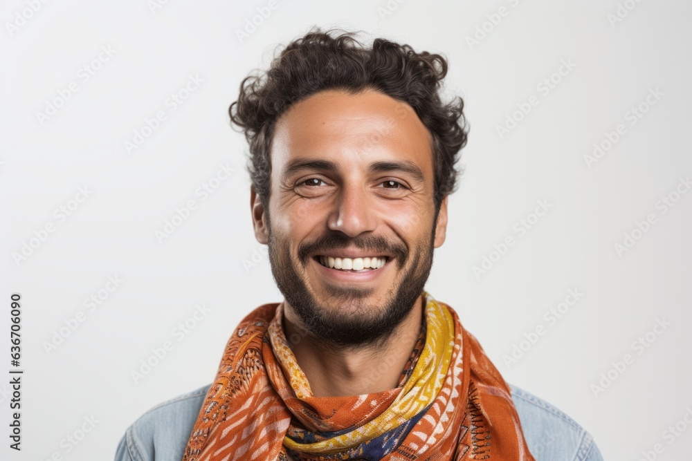 Obraz premium Portrait of a smiling young man with a scarf over white background