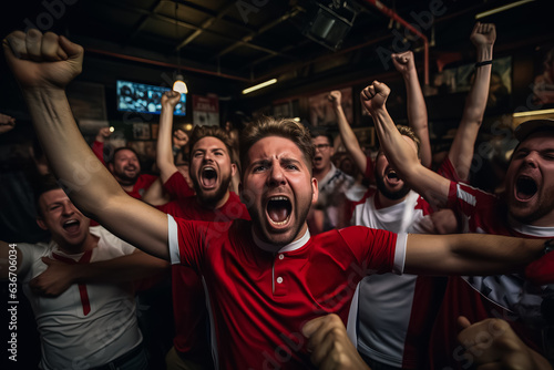 English football fans celebrating a victory 