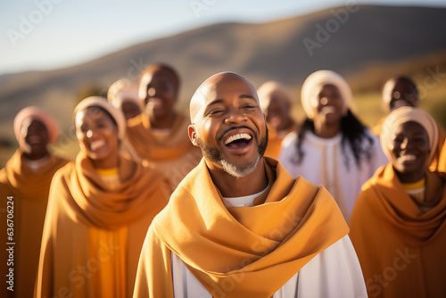 Group of Christian gospel singers outdoors in praise of Lord Jesus Christ  
