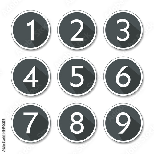 Set of round buttons with numbers from 1 to 9 icon vector. Numbers counting vector button icon design set