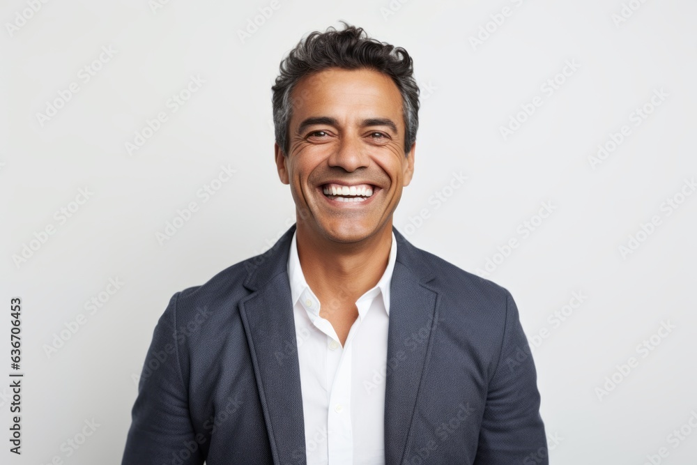 Lifestyle portrait of a Brazilian man in his 40s in a white background wearing a chic cardigan Lifestyle portrait of a Brazilian man in his 40s in a white background wearing a chic cardigan
