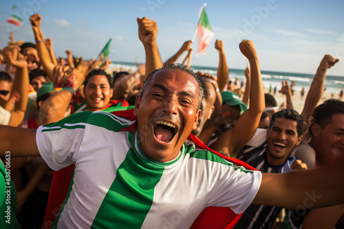 Mexican beach soccer fans celebrating a victory  © fotogurmespb