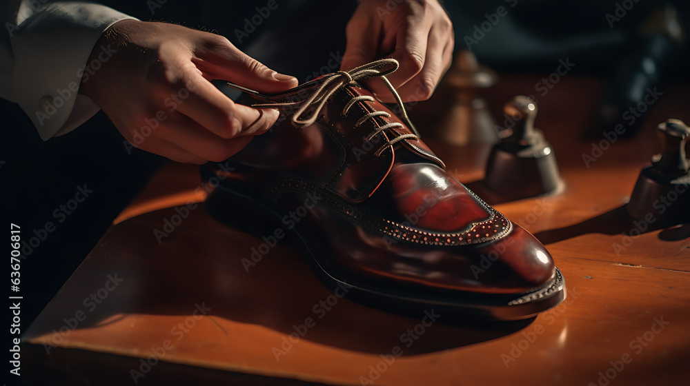 Bride and Groom trying on shoes, shoes for the wedding party, preparing for the wedding, formal shoes, heels, men's shoes - created with generative AI technology Bride and Groom trying on shoes, shoes for the wedding party, preparing for the wedding, formal shoes, heels, men's shoes - created with generative AI technology