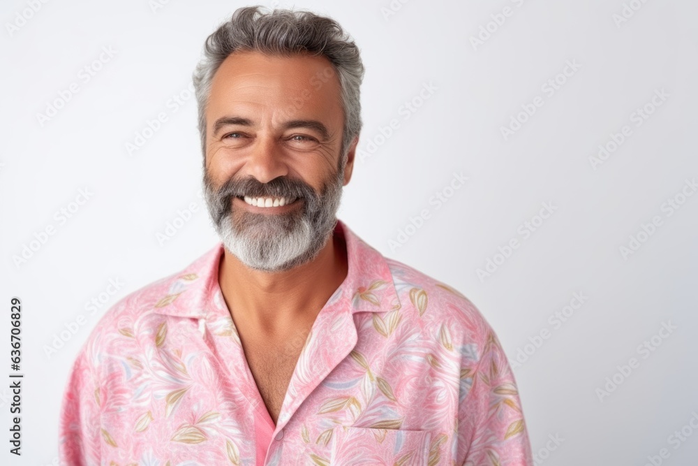 Portrait of handsome mature man in pink shirt on white background. Portrait of handsome mature man in pink shirt on white background.