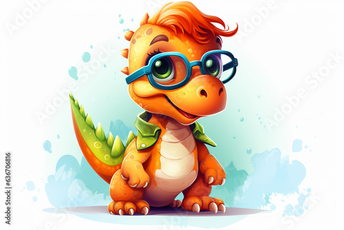 Fototapeta Naklejka Na Ścianę i Meble -  vector cute dinosaur wearing glasses