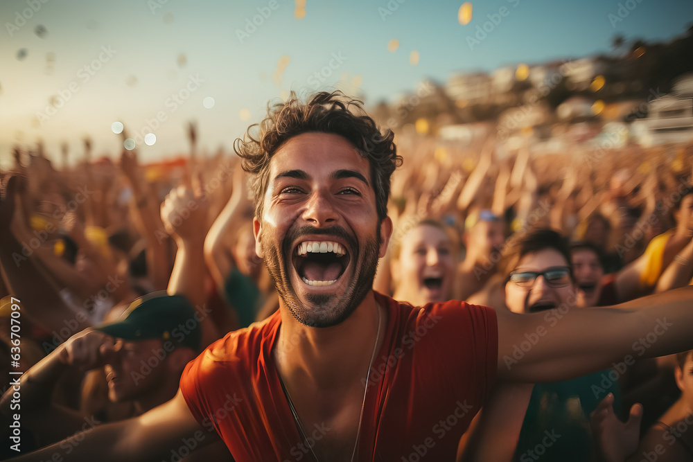 Portuguese beach soccer fans celebrating a victory 